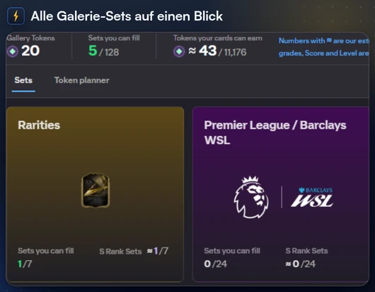 Das Galerie-Fenster mit jedem Set und der Zahl der Karten, die du davon besitzt