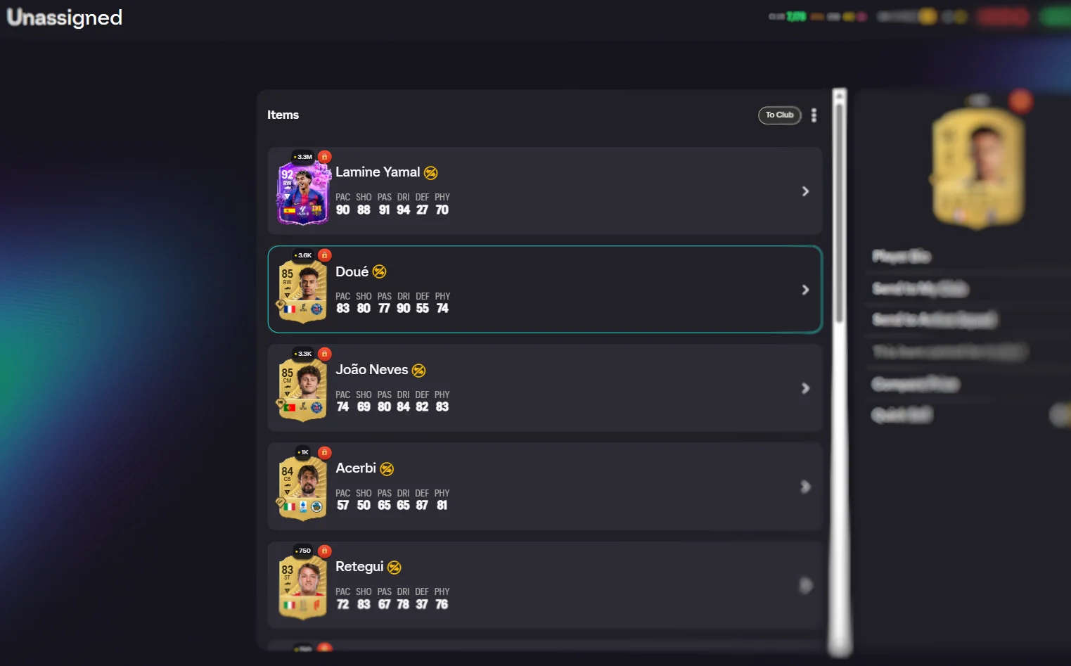 Niet-toegewezen items zonder dupes