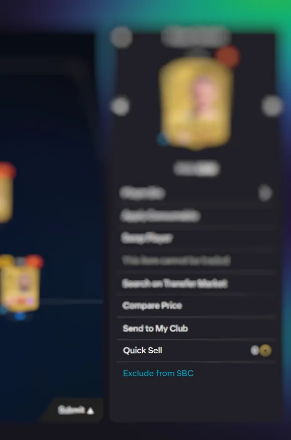 Exclude button on a placed player card