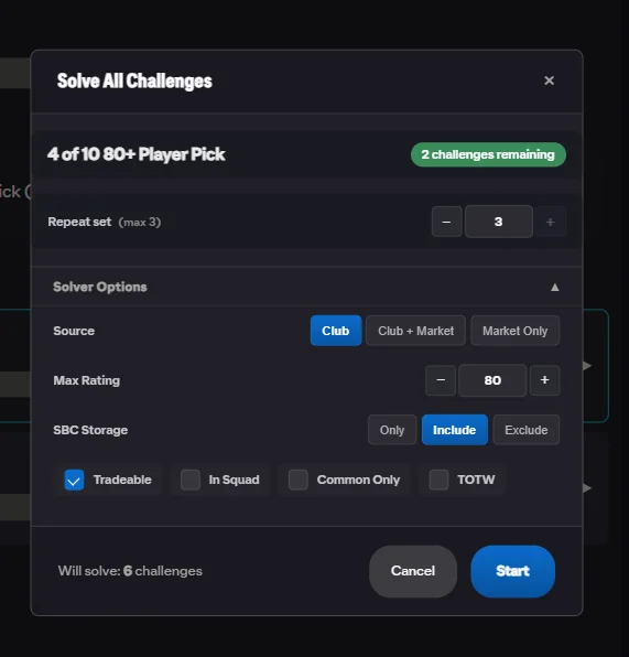 Solve All Challenges config modal