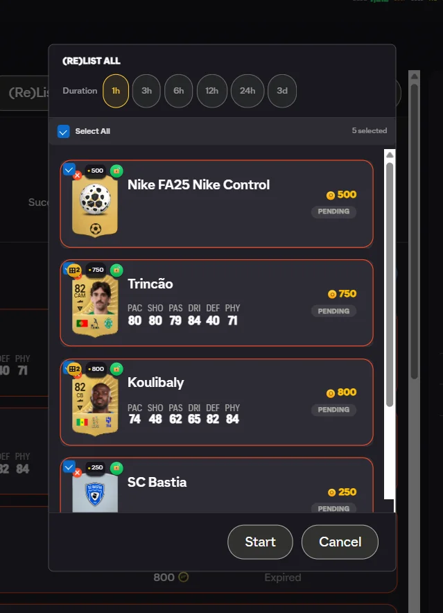 Alle items opnieuw op de transfermarkt zetten