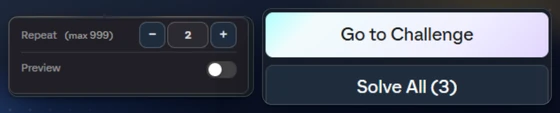The Repeat counter with Preview, beside the Go to Challenge and Solve All buttons