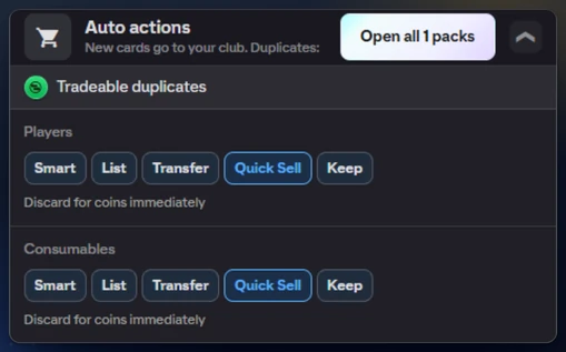 A pack with Open, Quick Open and Open All buttons