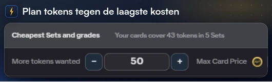 De Tokenplanner van de Galerij met de gewenste tokens en de Max. kaartprijs